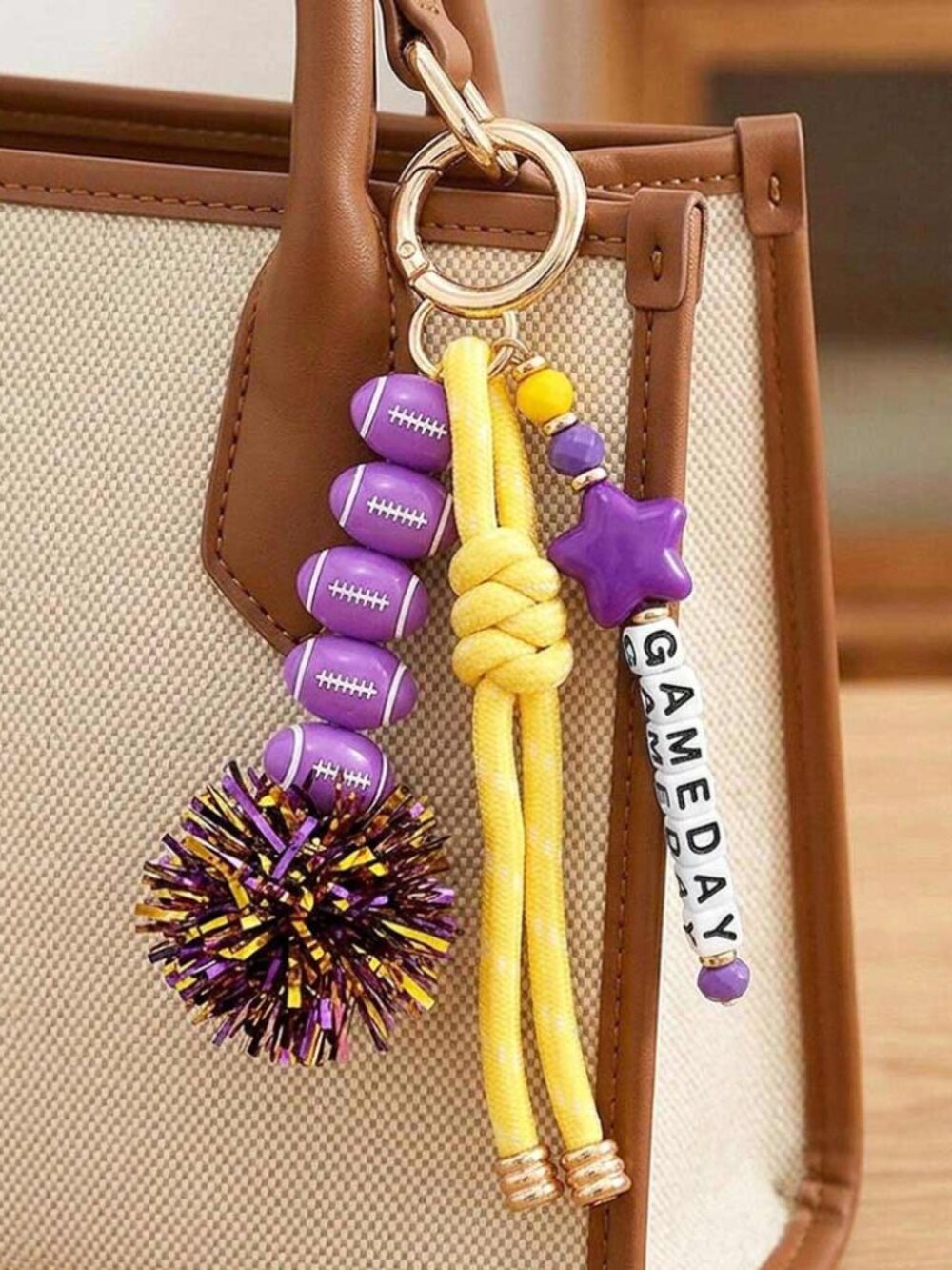 Handbag Bag Charm Purple Yellow Pro College Football Vikings LSU Key Chain Gift